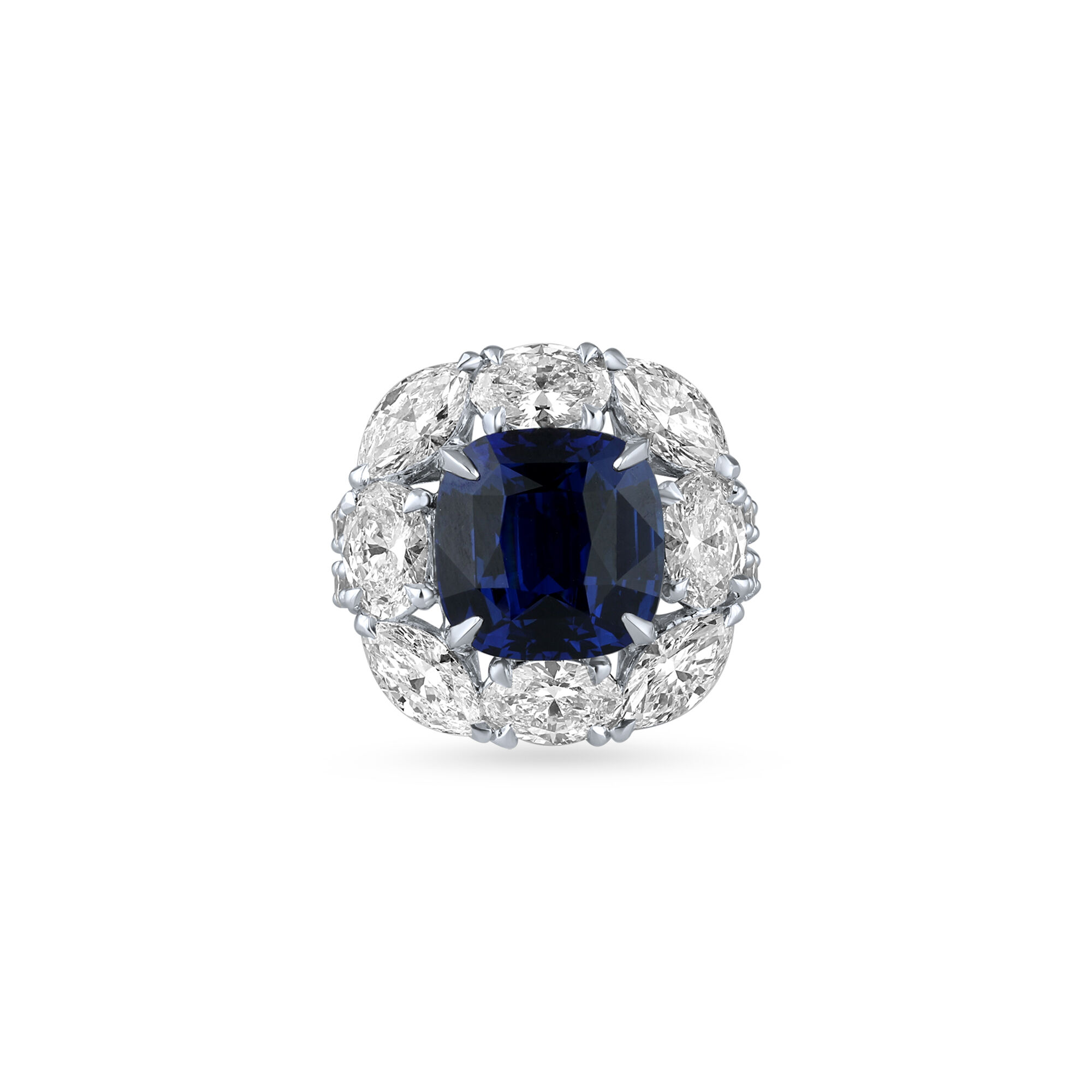 Birks Pure Desire Bague saphir coupe coussin avec diamants en or blanc Maison Birks
